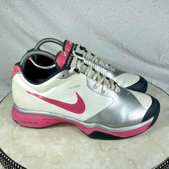 Nike Lunar Speed 3 Tennis Sneakers Sz 7.5 White Silver Athletic Workout Shoes - Picture 1 of 12